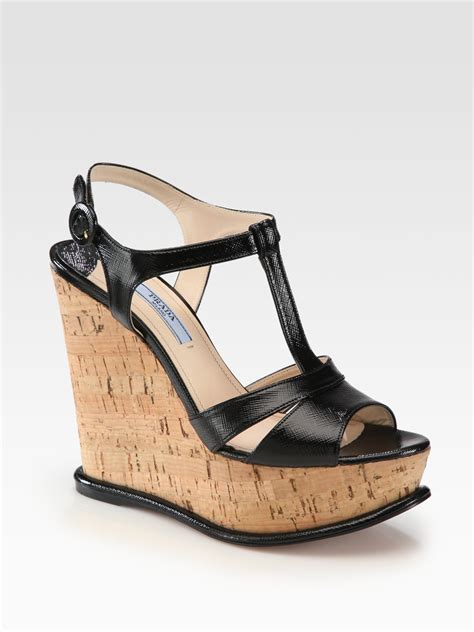 prada cork platform shoes|Prada leather sandals.